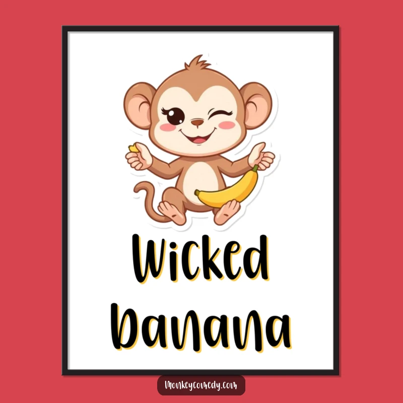 Funny Kawaii Monkey Juggling Digital Art - Banana Printable Wall Decor, Instant Funny Gift