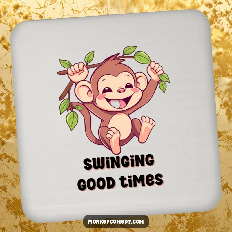 Funny Kawaii Monkey Coaster: A cheerful, grinning monkey swings on a vine, protecting your surfaces with a touch of jungle humor.