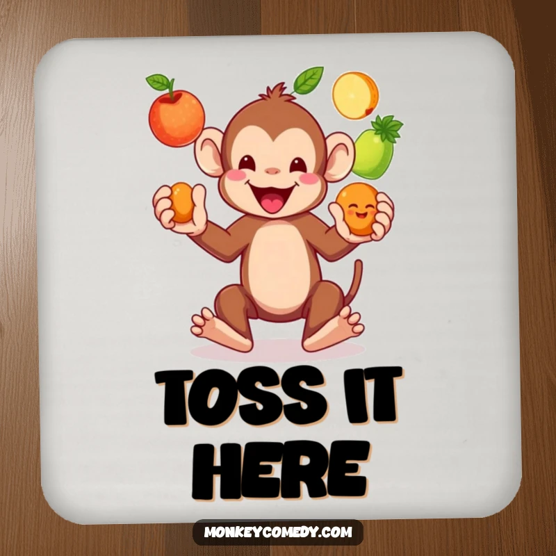 Funny Monkey Juggling Fruits Coaster: A dexterous monkey juggles fruits, adding a humorous and practical element to protect your surfaces.