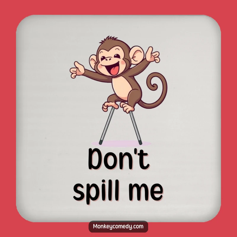 Funny Monkey on Stilts Coaster: Protect Surfaces with Primate Humor, Fun Gift!