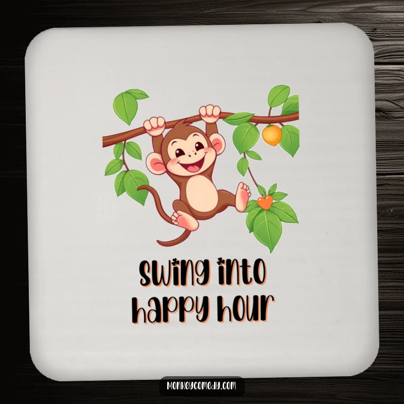 Funny Monkey Coaster with a grinning monkey swinging from a vine, perfect for adding jungle humor to drink coasters.