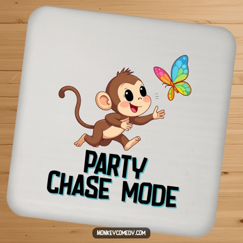 Funny Monkey Chasing Butterfly Coaster: Protects surfaces with a humorous depiction of a monkey chasing a butterfly, adding playful charm.