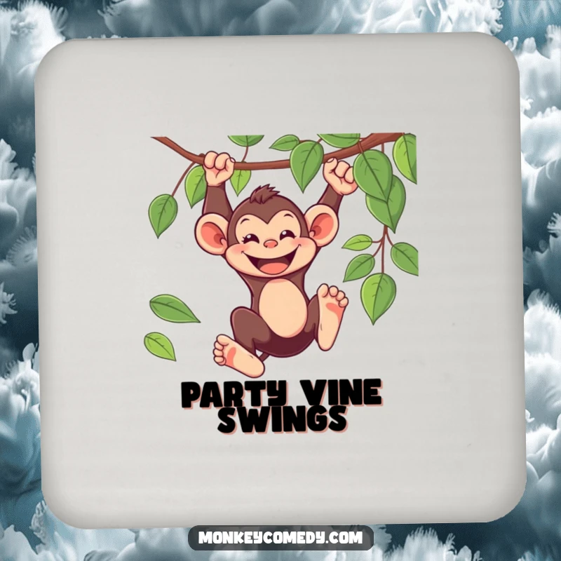 Funny Coaster: A playful monkey swings with a joyful grin, a humorous protector for your tables.