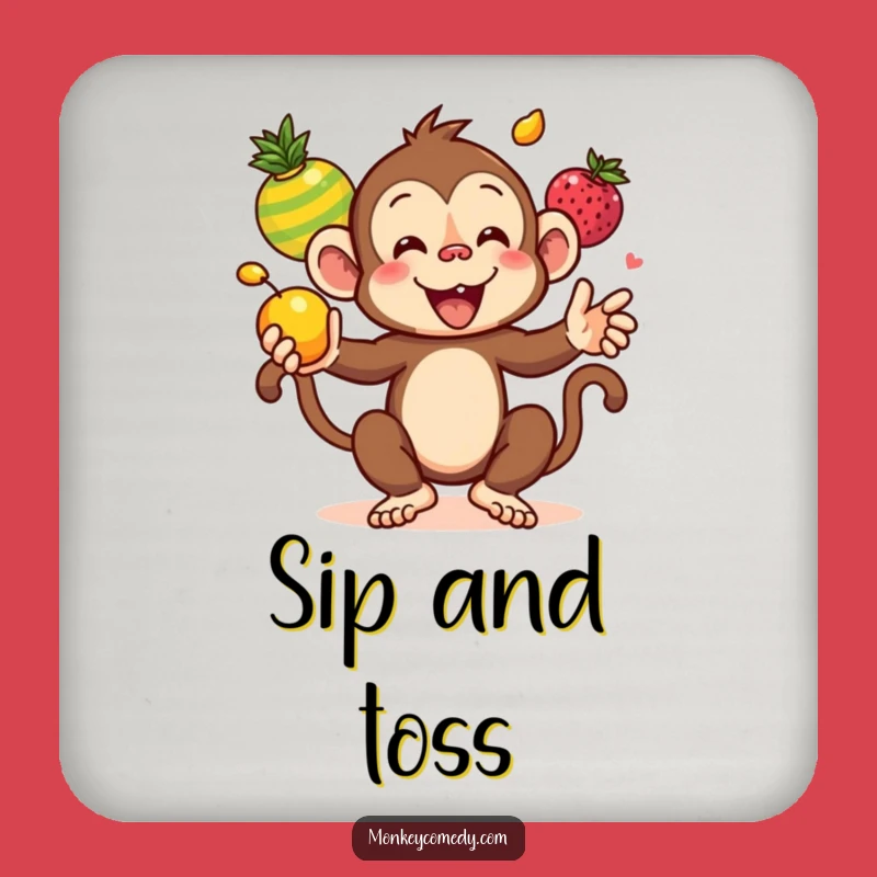 Funny Kawaii Monkey Juggling Fruits Coaster - Hilarious Protection for Surfaces