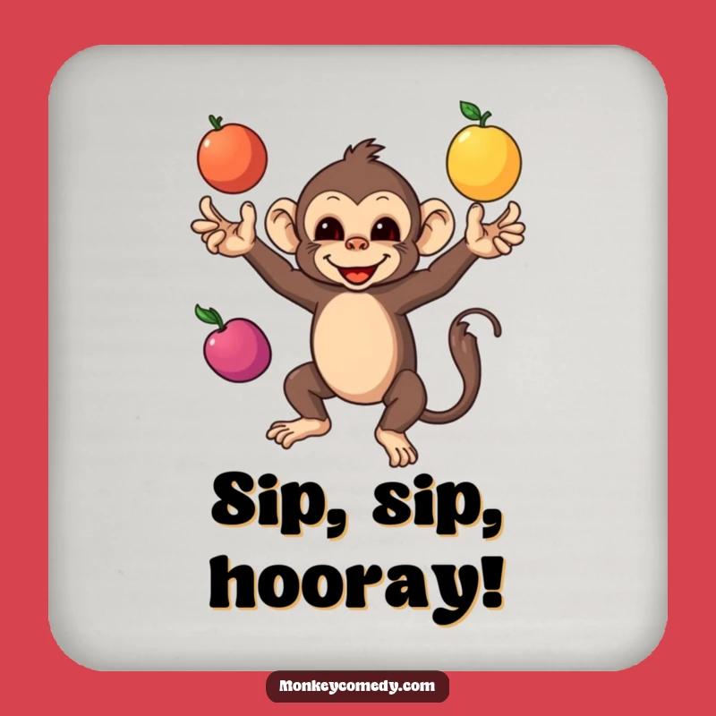 Funny Monkey Juggling Fruits Drink Coaster: Protect With Skillful Merriment