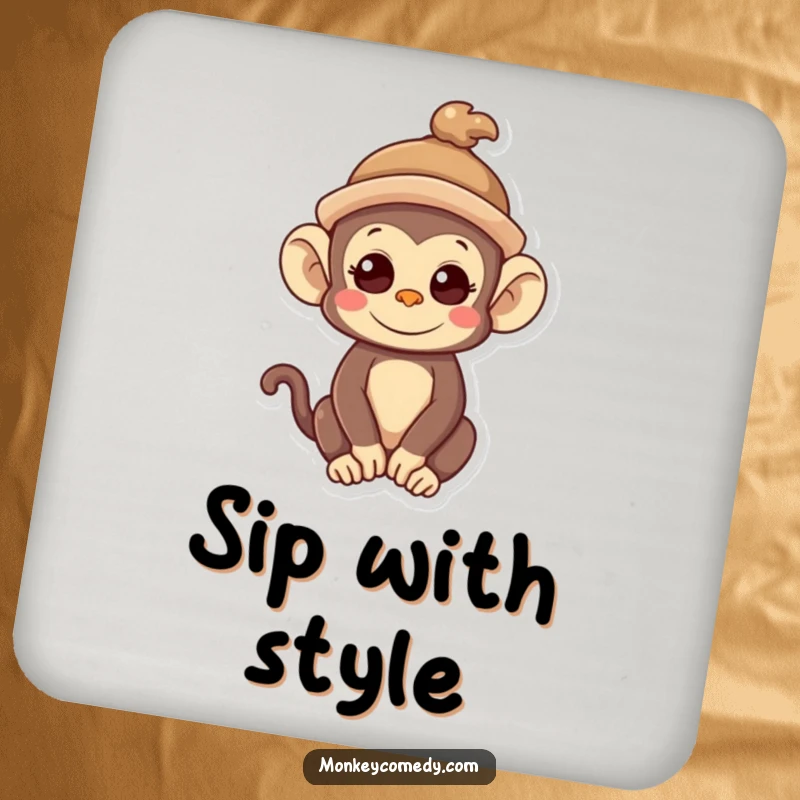 Funny Kawaii Monkey Coasters: Cute monkeys wear crooked hats, offering quirky protection and adorable humor.