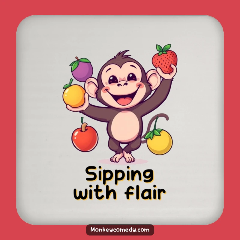 Funny Monkey Coaster: Fruit Juggler, Grinning Monkey Funny Gift