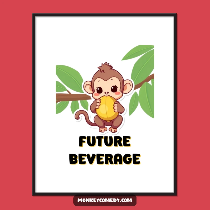 Adorable Kawaii Monkey Coconut Poster - Jungle Wonder Wall Art!