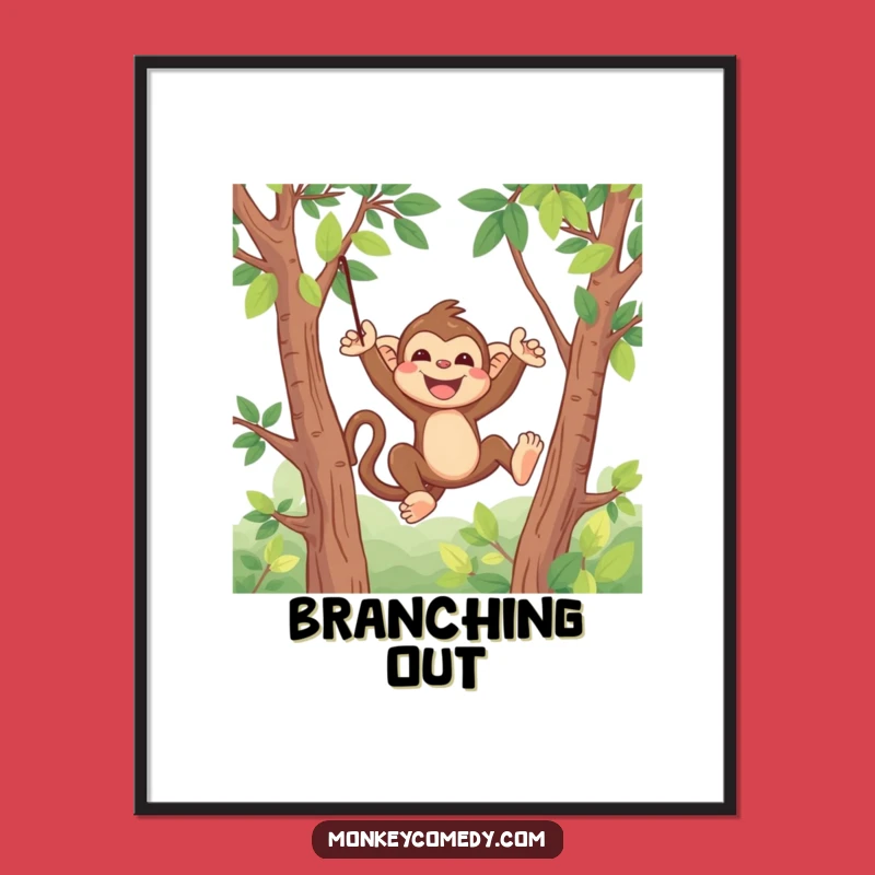 Funny Kawaii Monkey Poster - Joyful Swinging Monkey Wall Art, Unique Funny Gift Decor