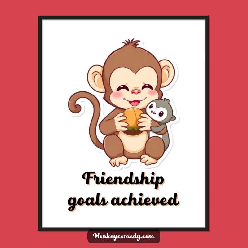 Funny Kawaii Monkey Poster - Adorable Friendship Art, Hilarious & Cute Wall Decor Gift!