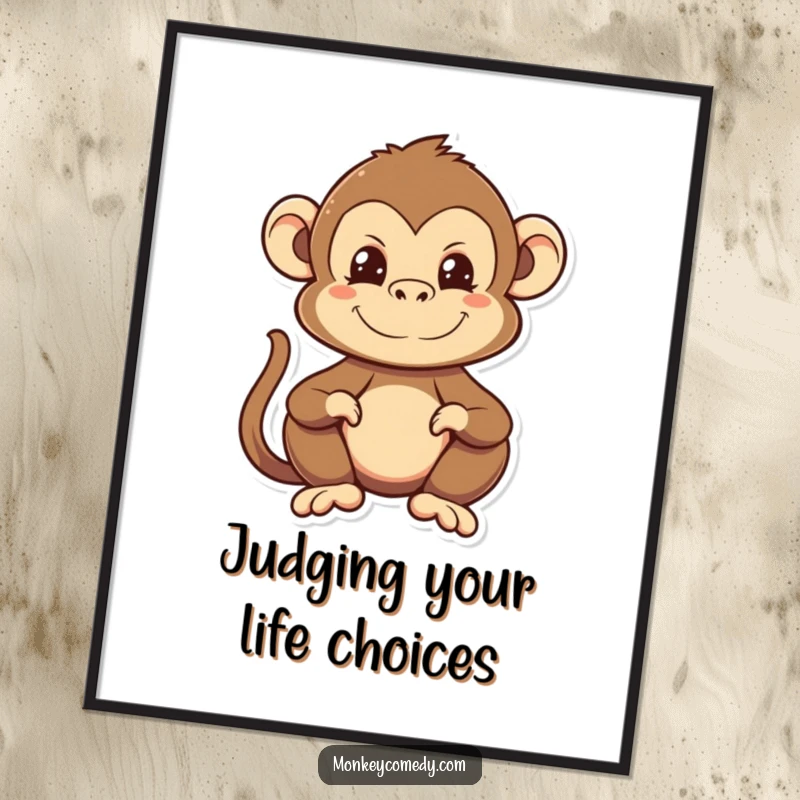 Funny Kawaii Monkey Poster featuring a playful monkey with a comical expression, adding a touch of humor to any wall.