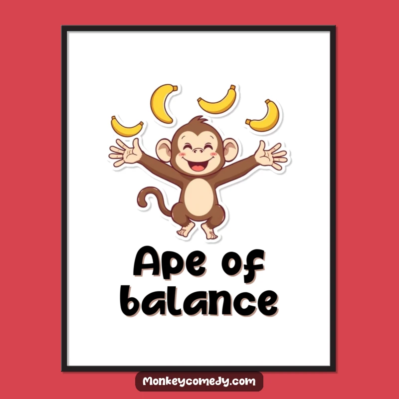 Funny Monkey Art Print - Hilarious Juggling Bananas Poster for Decor