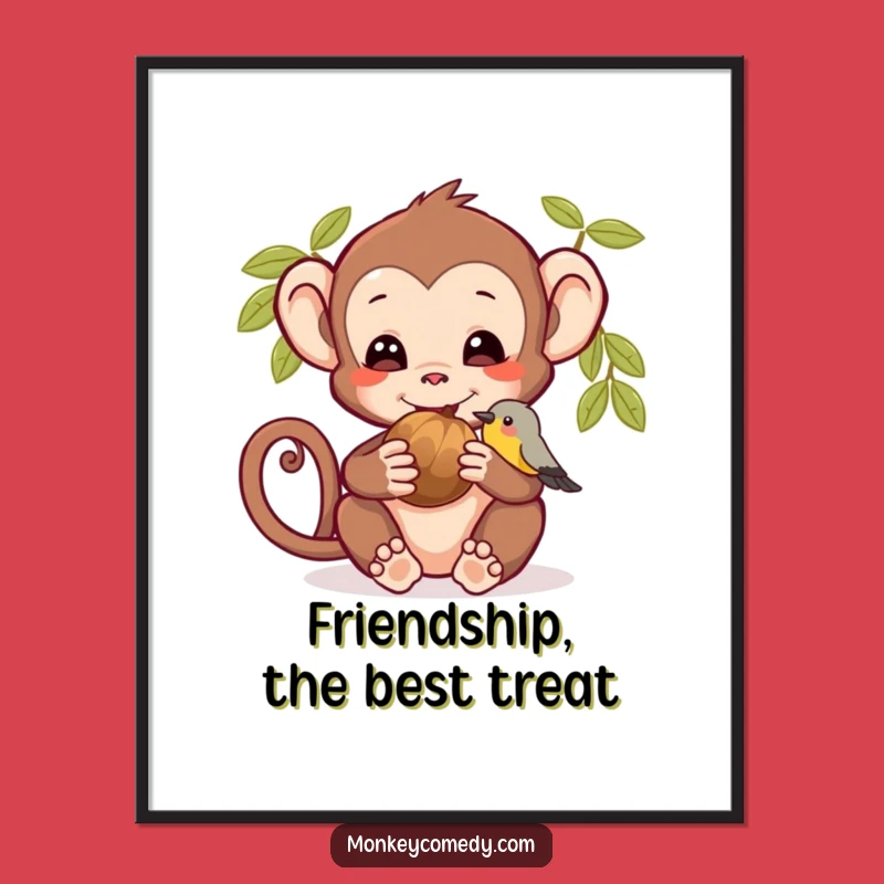 Funny Monkey & Bird Poster: Heartwarming Animal Friendship Art for Wall Decor