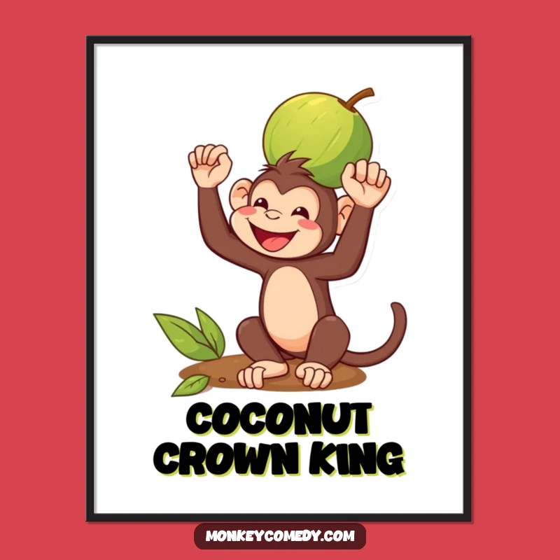 Funny Monkey Coconut Poster: Walls That Balance with Humor, Featuring a Grinning Primate, Ideal Funny Gift