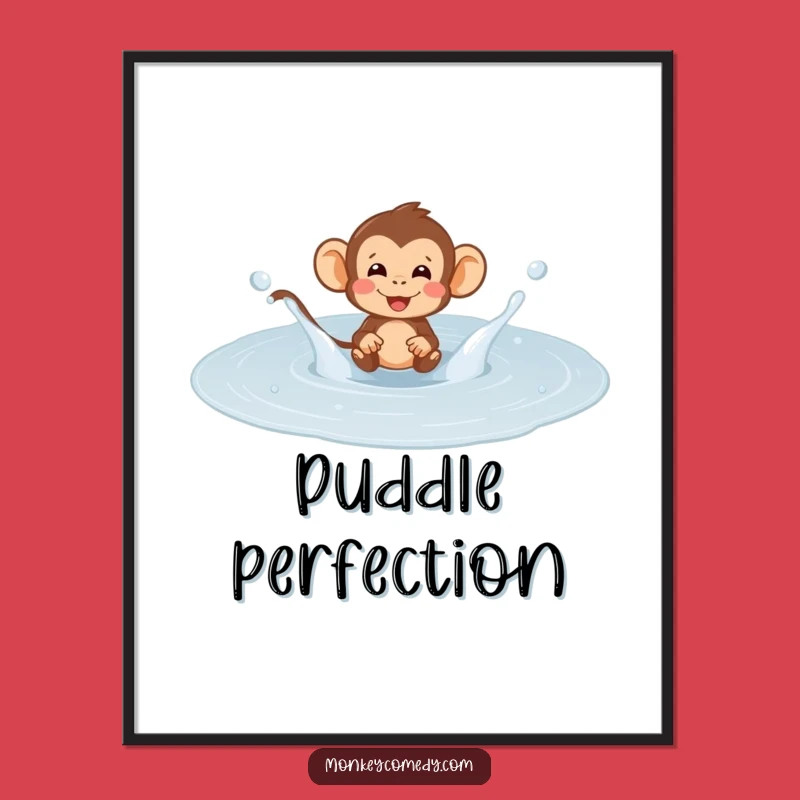 Funny Monkey Puddle Splash Poster: Joyful Primate Art, Perfect Decor!