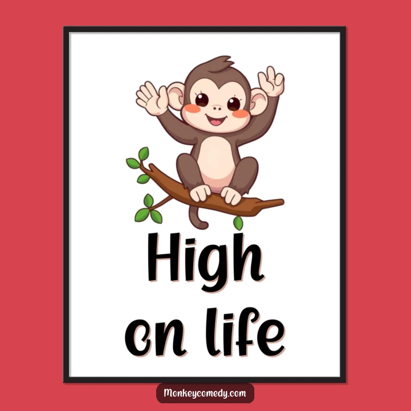 Funny Monkey Waving Poster - Whimsical Wall Art for Friendly Faces