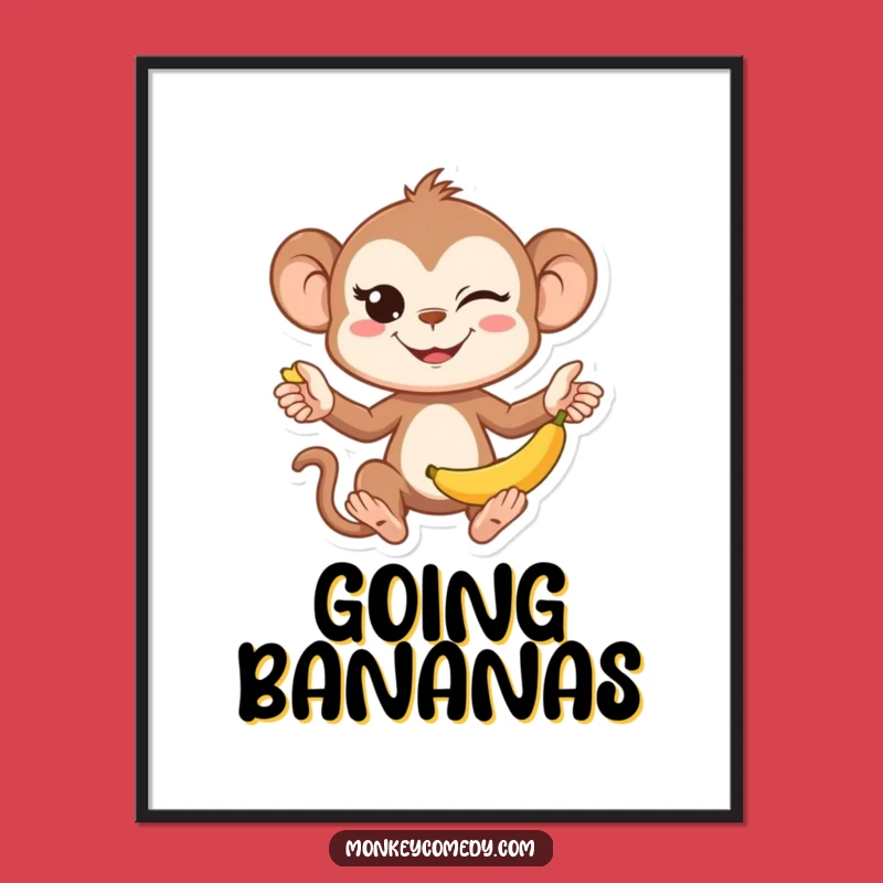 Funny Kawaii Monkey Juggling Poster - Banana Art, Unique Funny Gift Decor