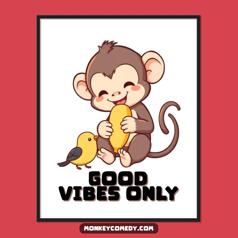 Funny Monkey Banana Bird Poster - Happy Wall Art Funny Gift