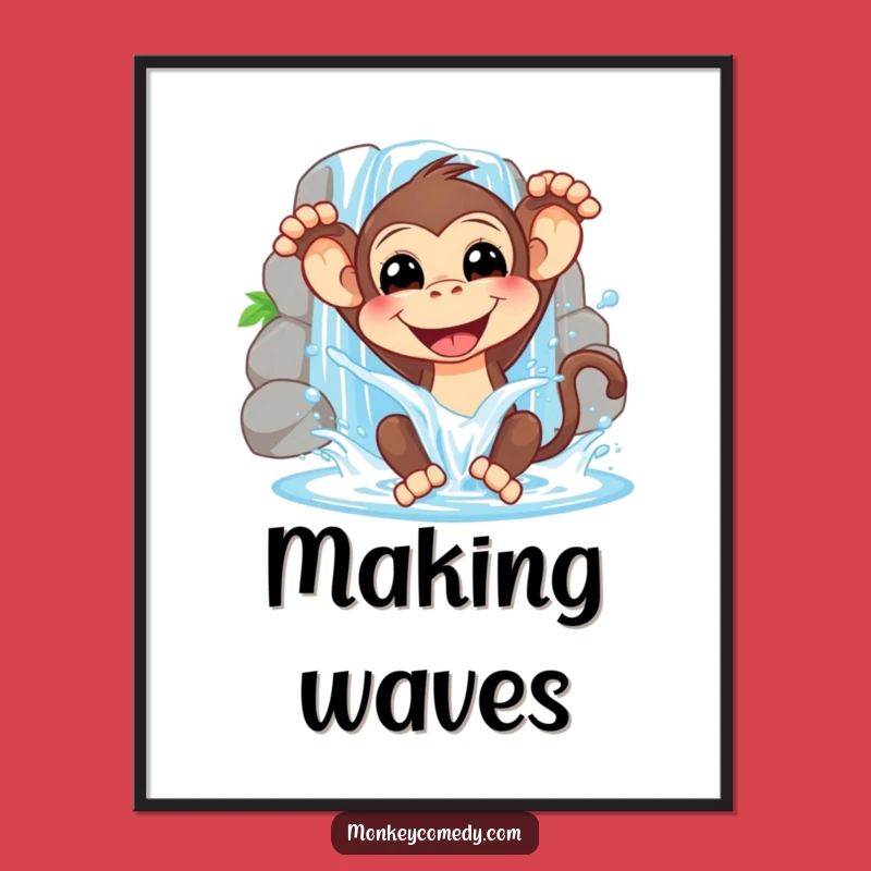 Funny Monkey Waterfall Poster: Bring Joyful Primate Vibes to Your Walls