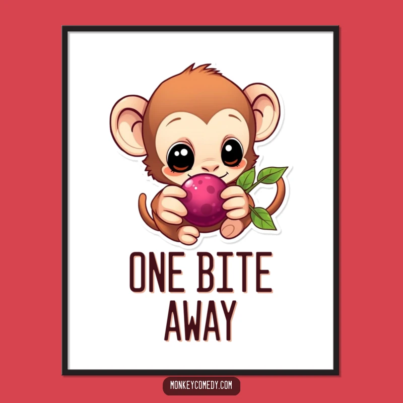 Adorable Kawaii Monkey Berry Poster - Eager Anticipation Wall Art!