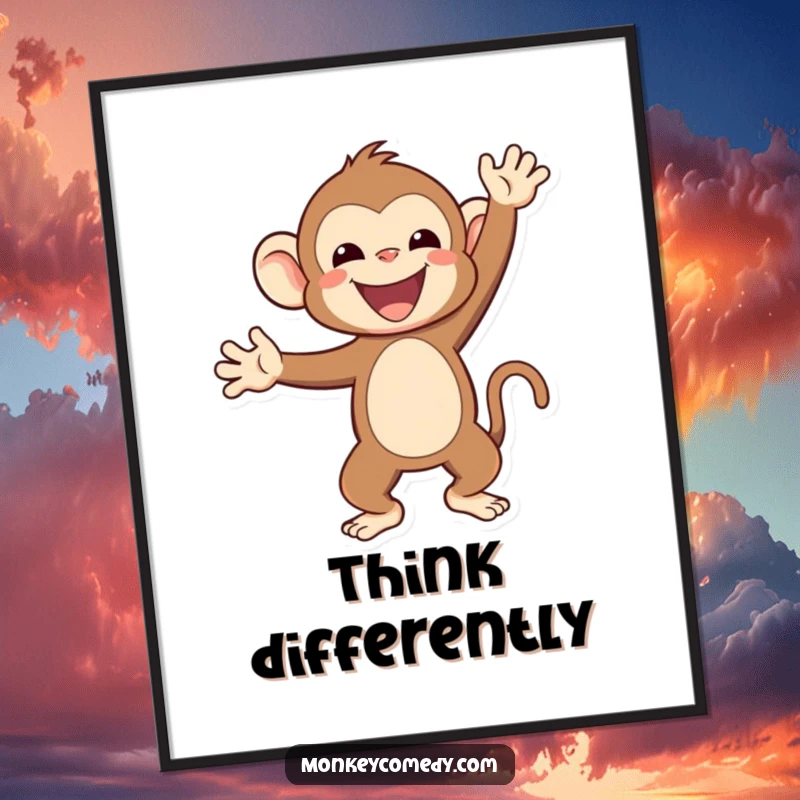 Funny Kawaii monkey in a delighted handstand pose as a poster print, energetic wall art.
