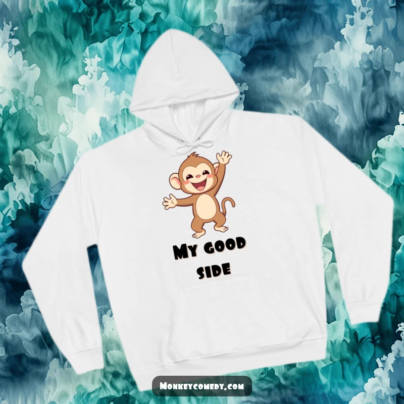 Funny Kawaii monkey doing a handstand on a soft hoodie, combining comfort and fun.