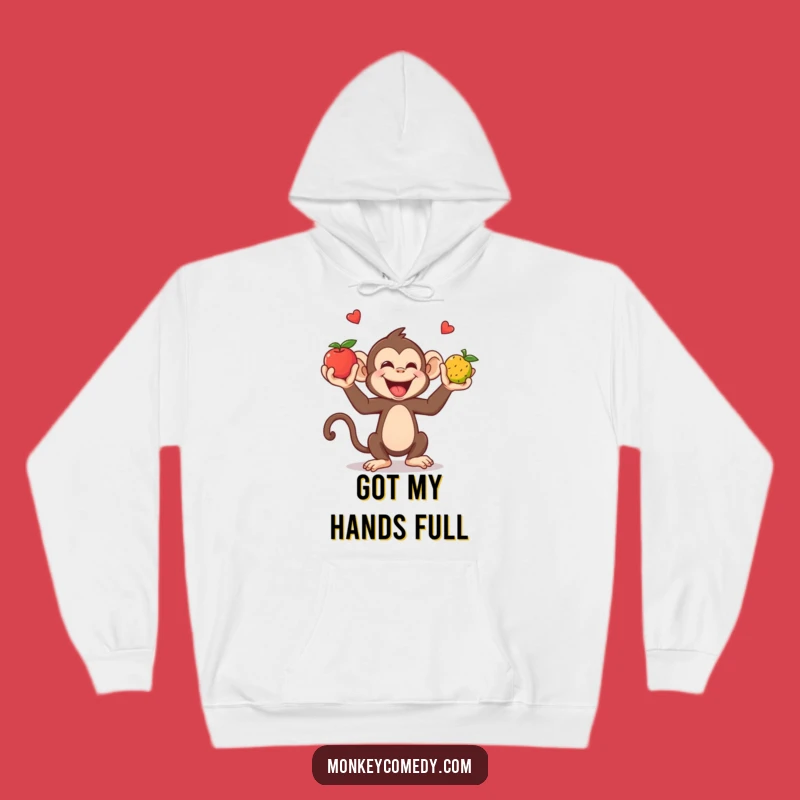 Funny Monkey Juggling Hoodie: Cozy Fruit Acrobat Wear Gift