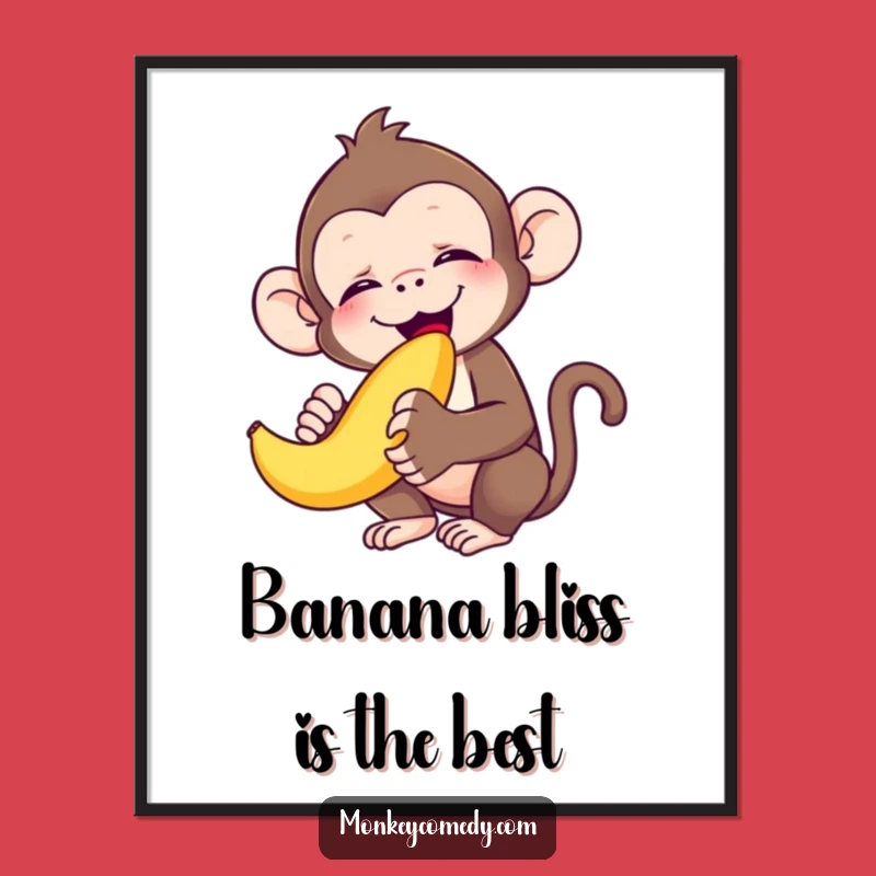 Funny Free Printable Wall Art: Blissful Monkey Eating Banana - Humorous Downloadable Decor!