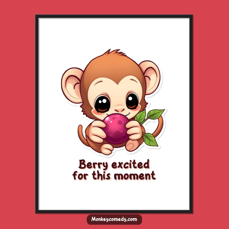 Eager Monkey Berry Free Printable Wall Art - Kawaii Downloadable Poster for Whimsical Decor