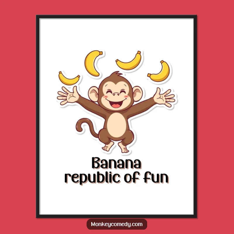 Funny Free Printable Wall Art: Banana Juggling Monkey, Quirky Downloadable Decor