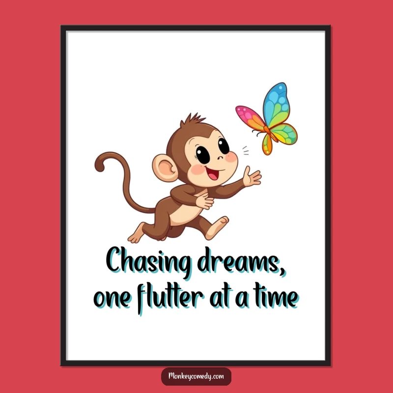 Funny Free Printable Wall Art: Excited Monkey Chasing Butterfly, Downloadable Art!