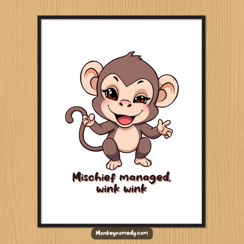 Funny Free Printable Wall Art: A monkey playfully teasing with a mischievous wink, adding humor and personality. Downloadable art, print at home.