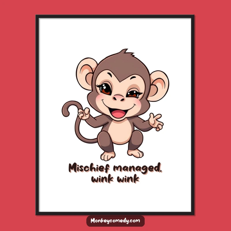 Funny Free Printable Wall Art: Mischievous Monkey Wink! Downloadable Art.