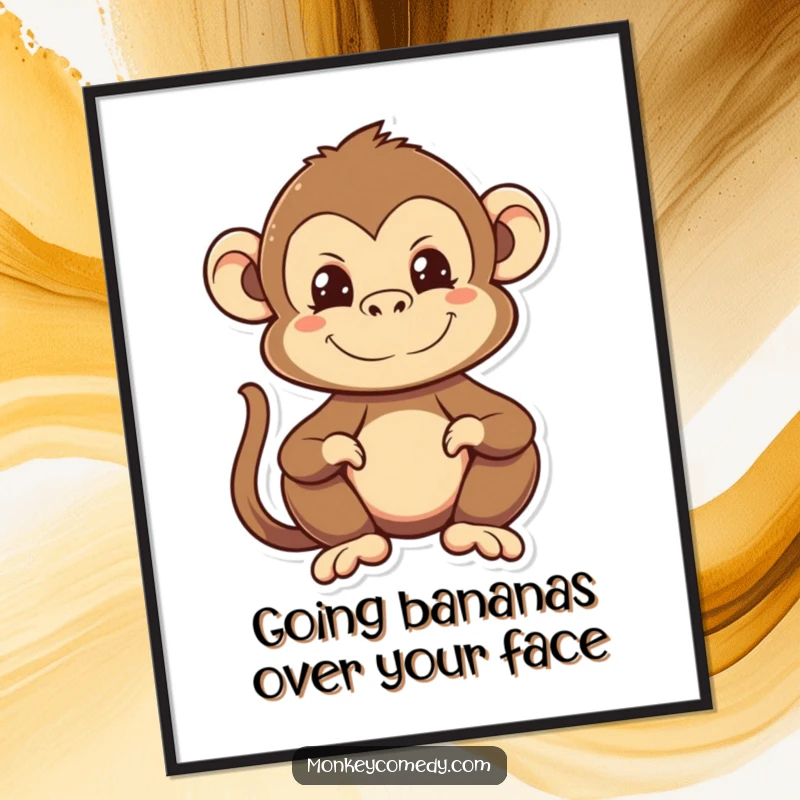 Funny Free Printable Monkey Wall Art: A kawaii monkey making a comical face, adding a touch of humor to any wall space.