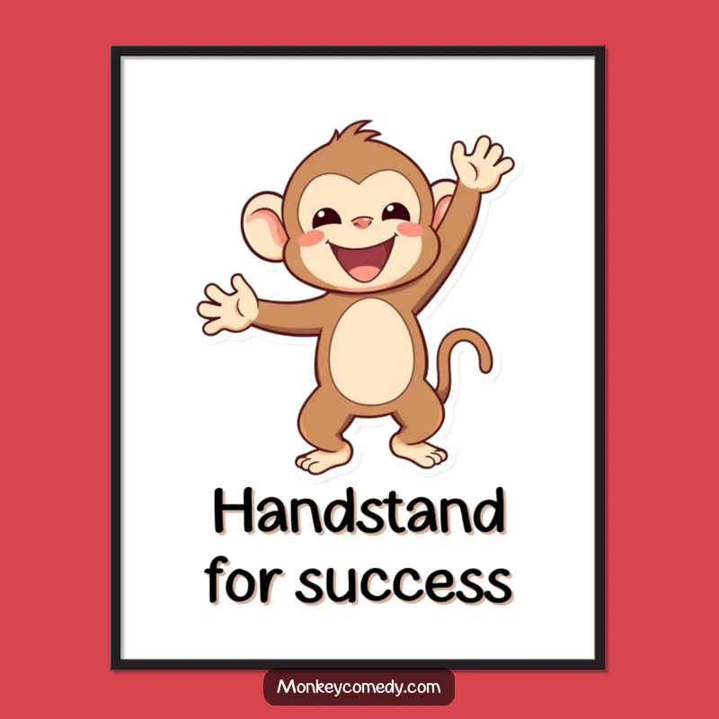 Free Printable Wall Art: Funny Kawaii Monkey Handstand - Humorous Downloadable Decor