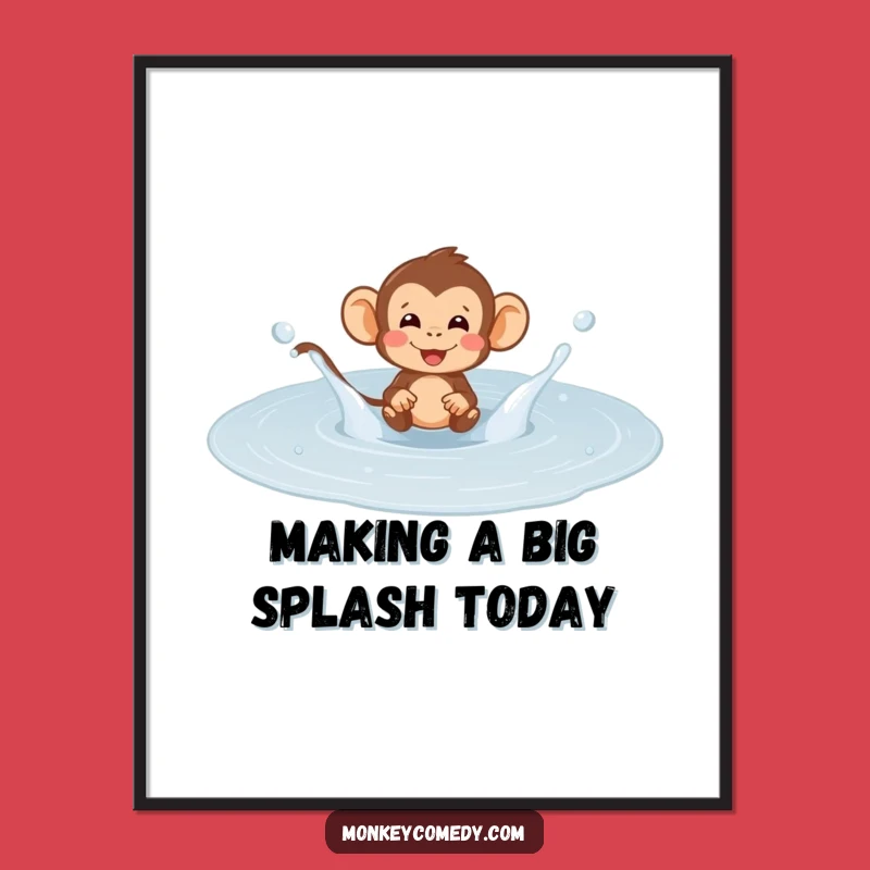 Funny Free Printable Wall Art: Monkey Puddle Splash, Quirky Downloadable Decor Gift