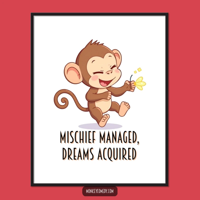 Funny Free Printable Wall Art: Monkey Chasing Firefly - Humorous Downloadable Decor!