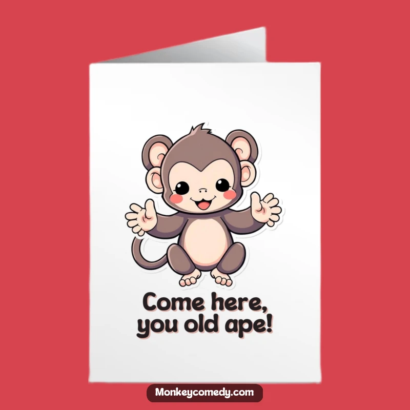 Free Printable Birthday Card: Funny Kawaii Monkey Hug Greeting - Instant Download Gift