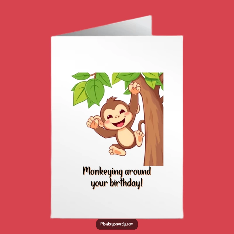 Free Printable Birthday Card: Swinging Monkey's Grin, Fun Downloadable Gift