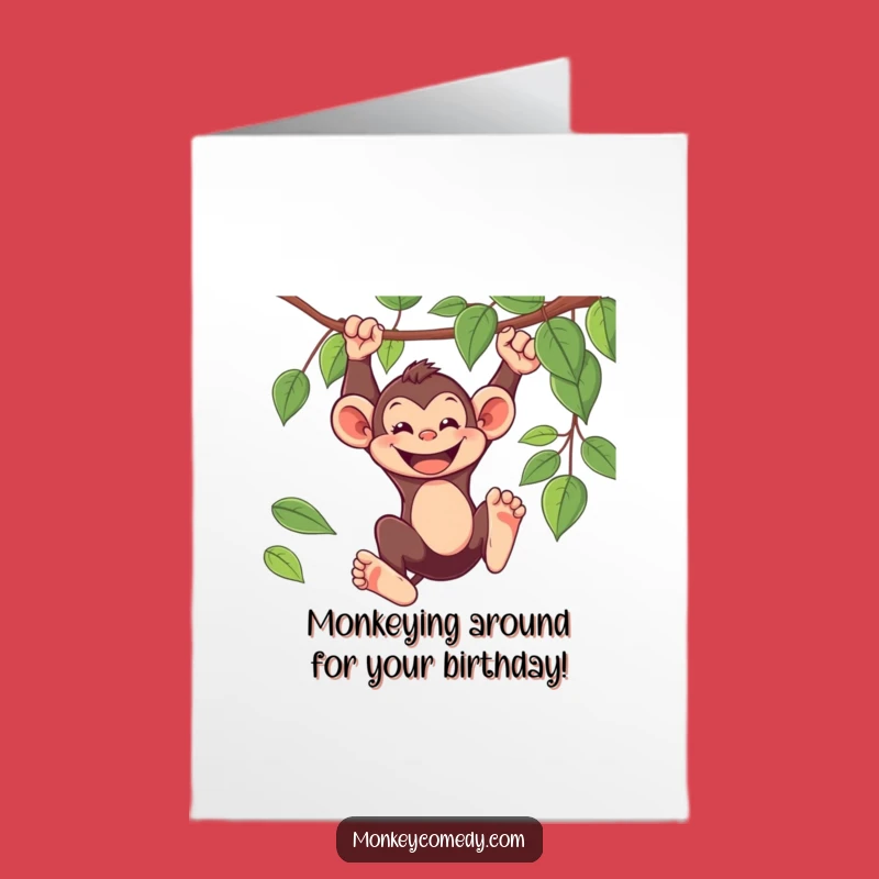 Free Printable Monkey Birthday Card: Cheerful Swinger Downloadable Gift