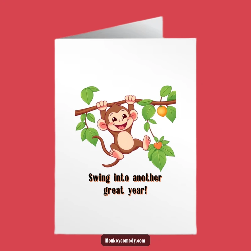 Free Printable Birthday Card: Grinning Monkey Swing, Fun Downloadable Gift