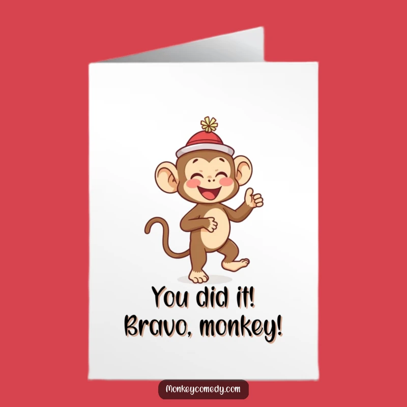 Free Printable Congrats Card: Giggling Monkey in Hat - Humorous Downloadable Gift!