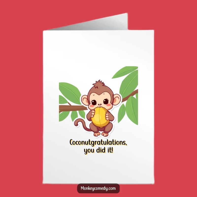 Intrigued Monkey Coconut Free Printable Congrats Card - Thoughtful Downloadable Greeting for Achievements