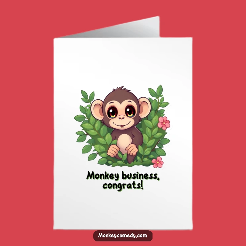Free Printable Congrats Card: Monkey Bush Peek Funny Downloadable