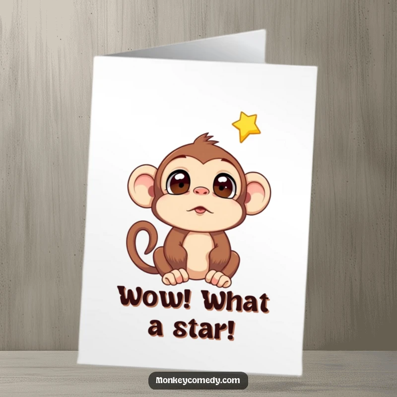 Funny Free Printable Congratulations Card: A monkey’s wide eyes express pure amazement at a brilliant star streaking across the night.
