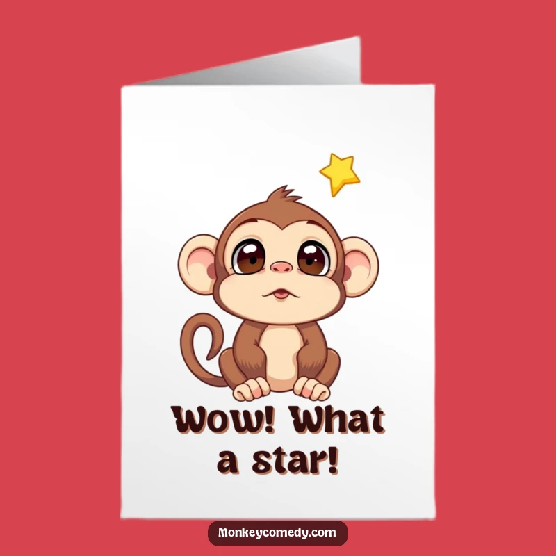 Wow! Free Printable Congrats Card: Surprised Monkey Sees Falling Star!