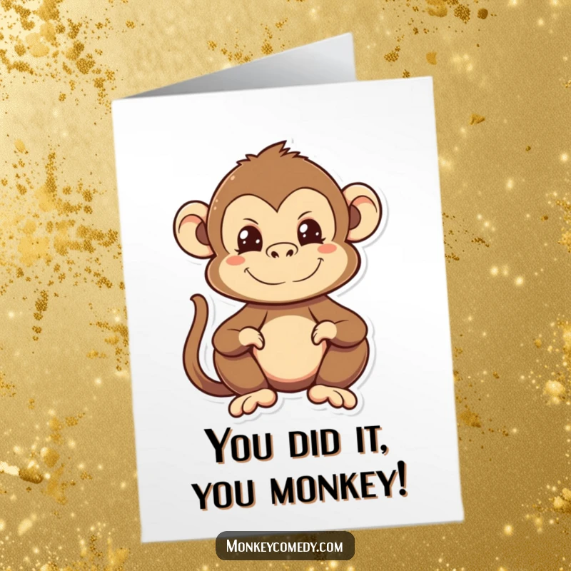 Funny Free Printable Monkey Congrats Card: A kawaii monkey making a goofy face, perfect for celebrating achievements with laughter.