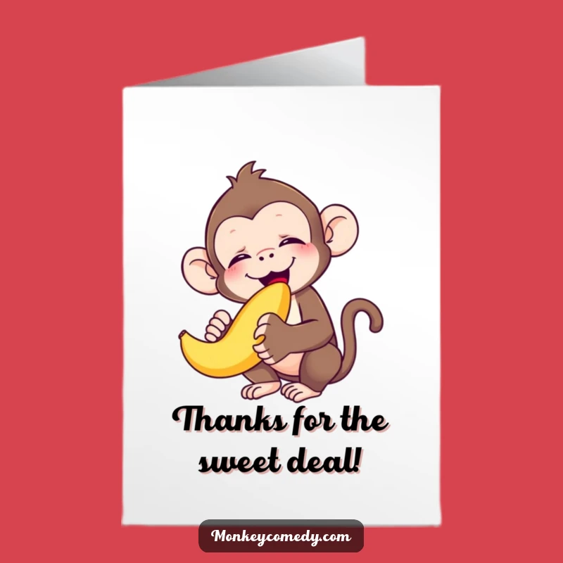 Free Printable Thank You Card: Blissful Monkey Eating Banana - Humorous Downloadable Gift!