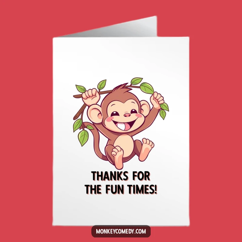 Free Printable Thank You Card: Grinning Monkey Swinging Appreciation Downloadable Gift