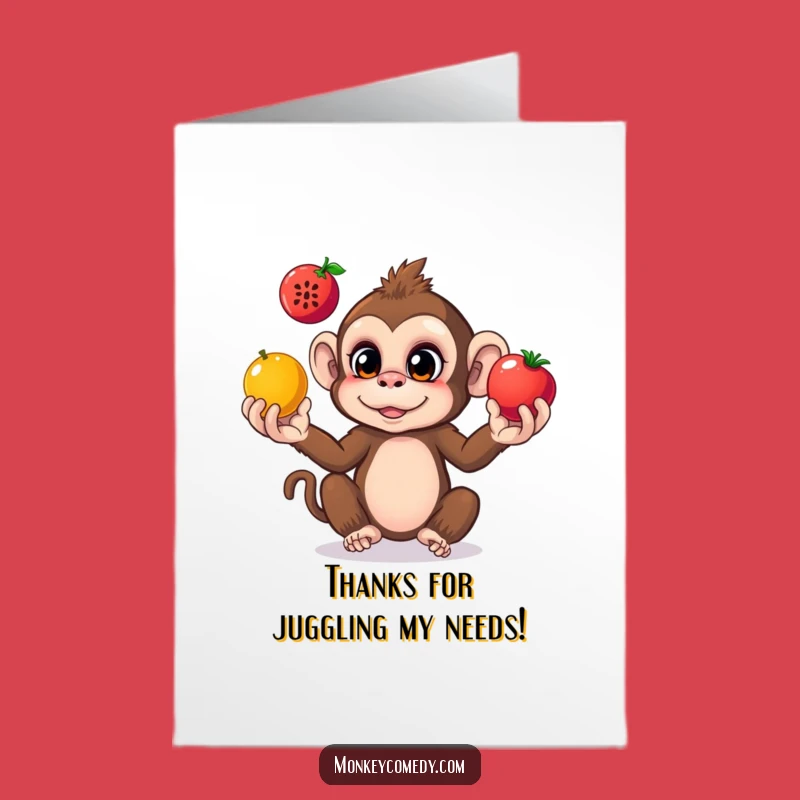 Free Printable Thank You Card: Monkey Fruit Juggling, Funny Downloadable Appreciation